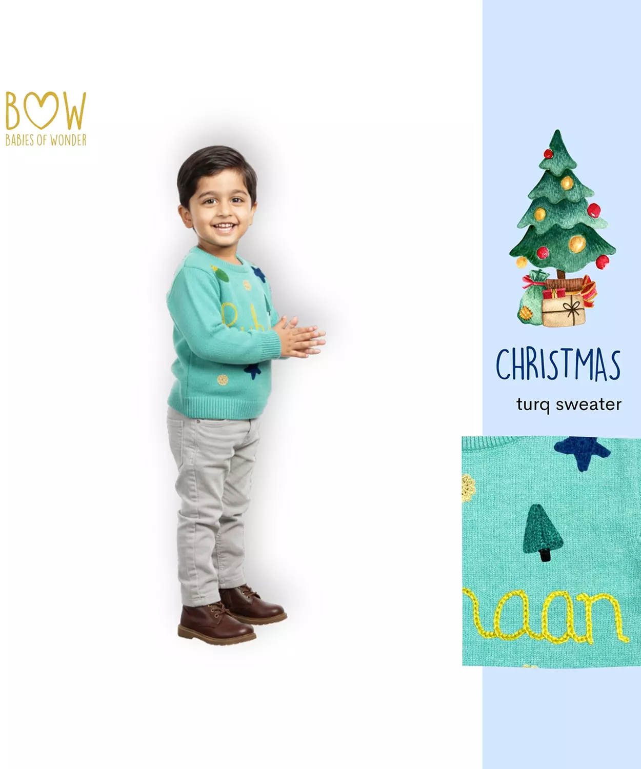 Boys Customised Christmas Sweater - Turq