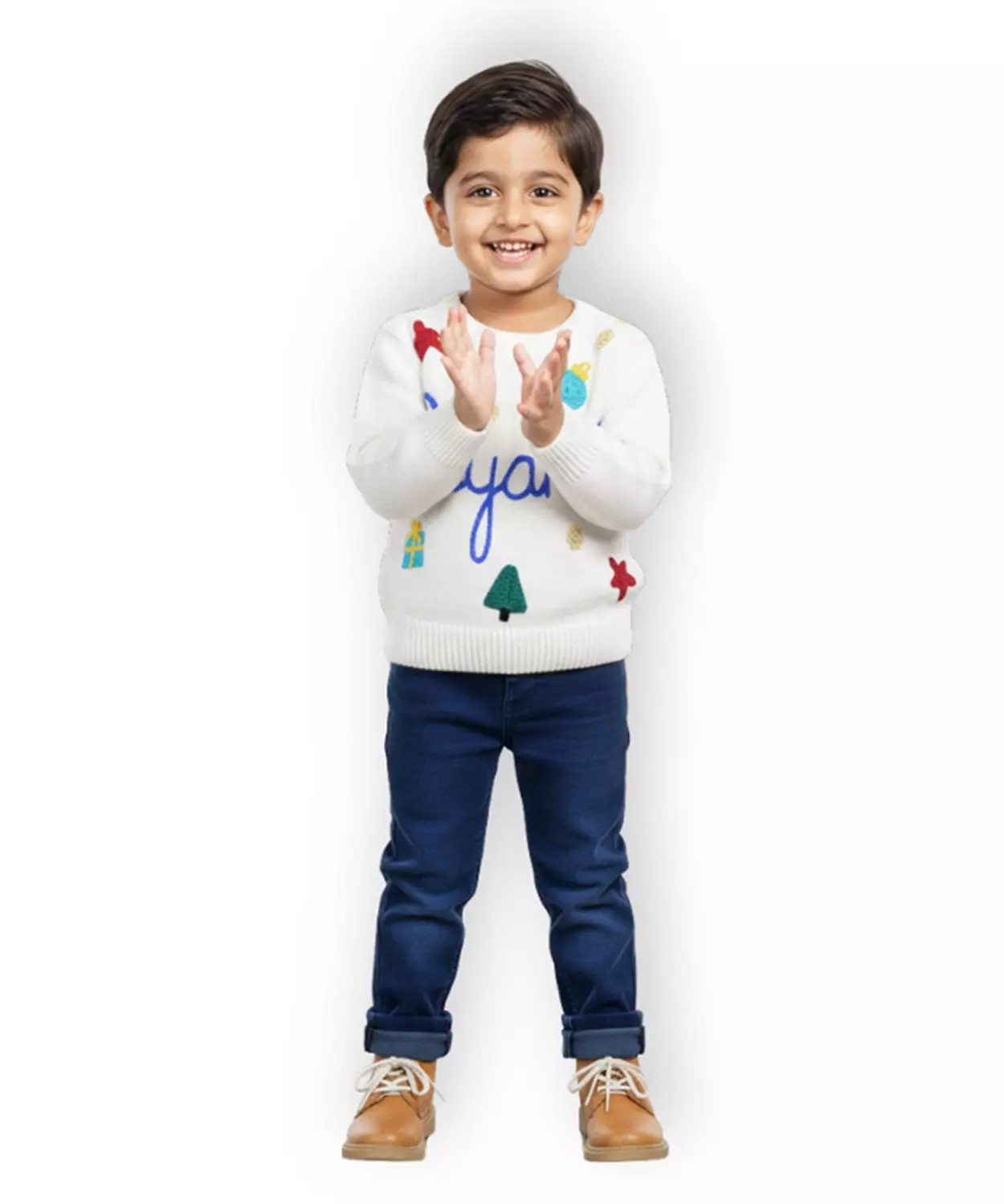 Boys Customised Christmas Sweater - White