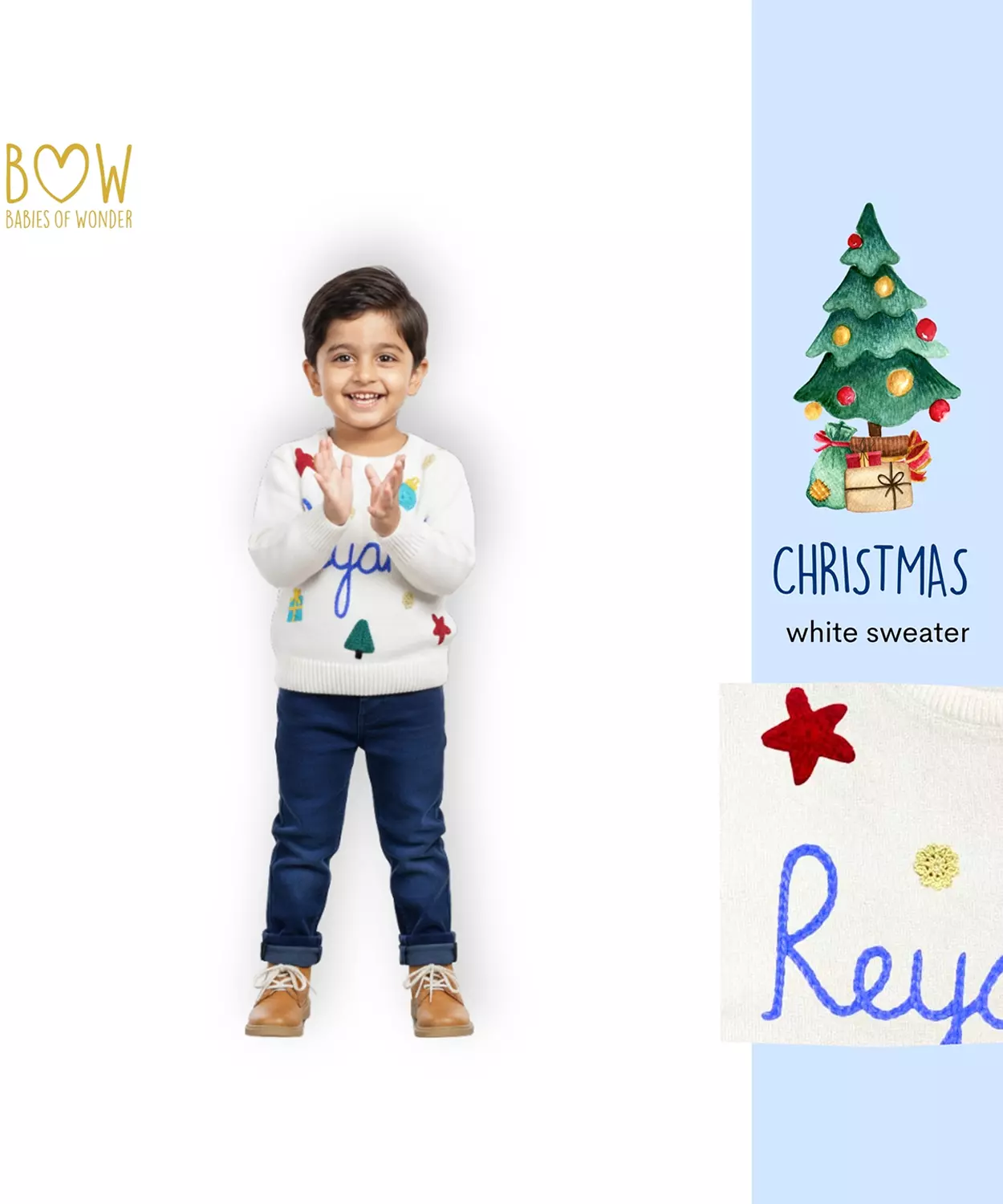 Boys Customised Christmas Sweater - White