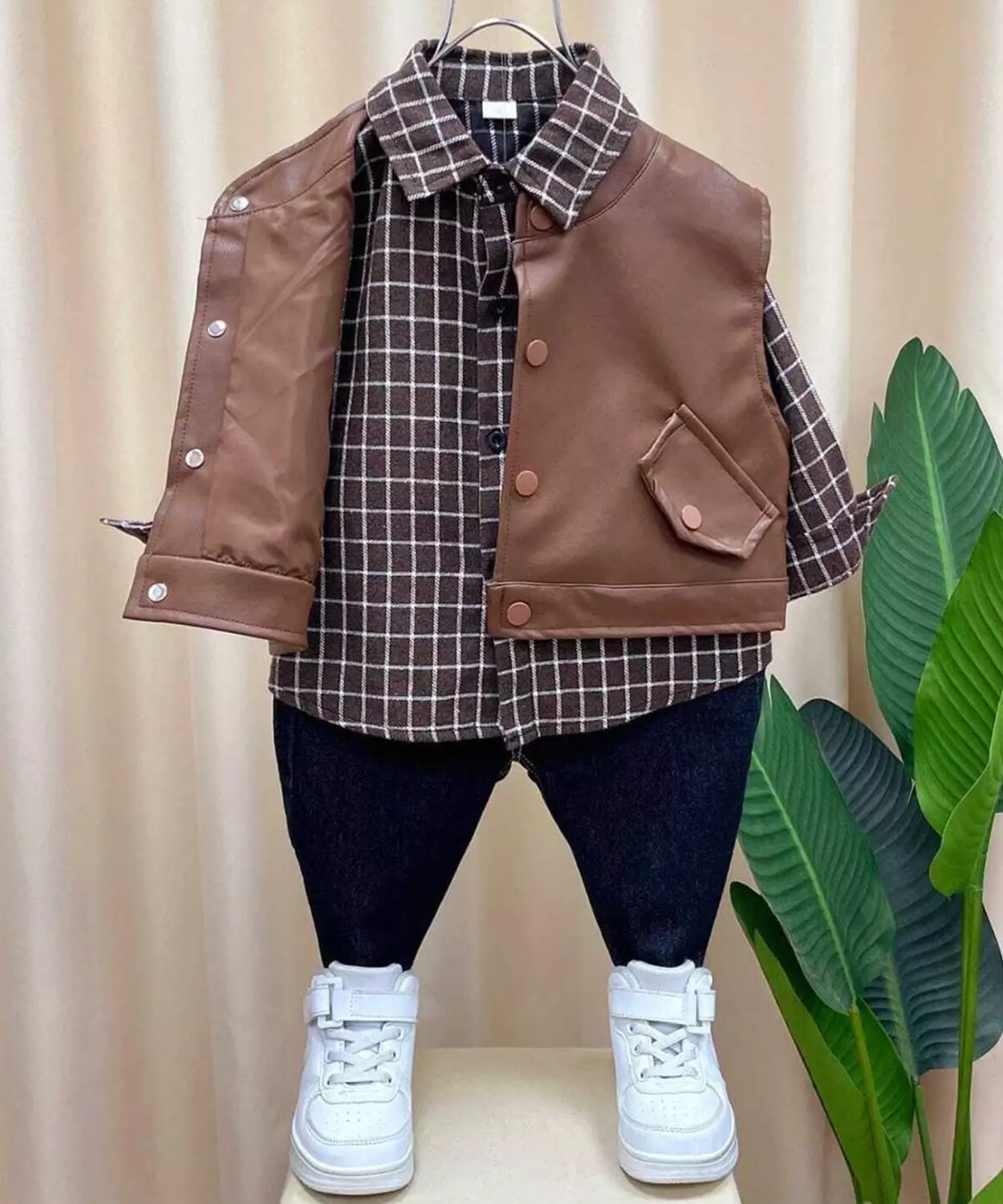 Brown Jacket Set With Shirt