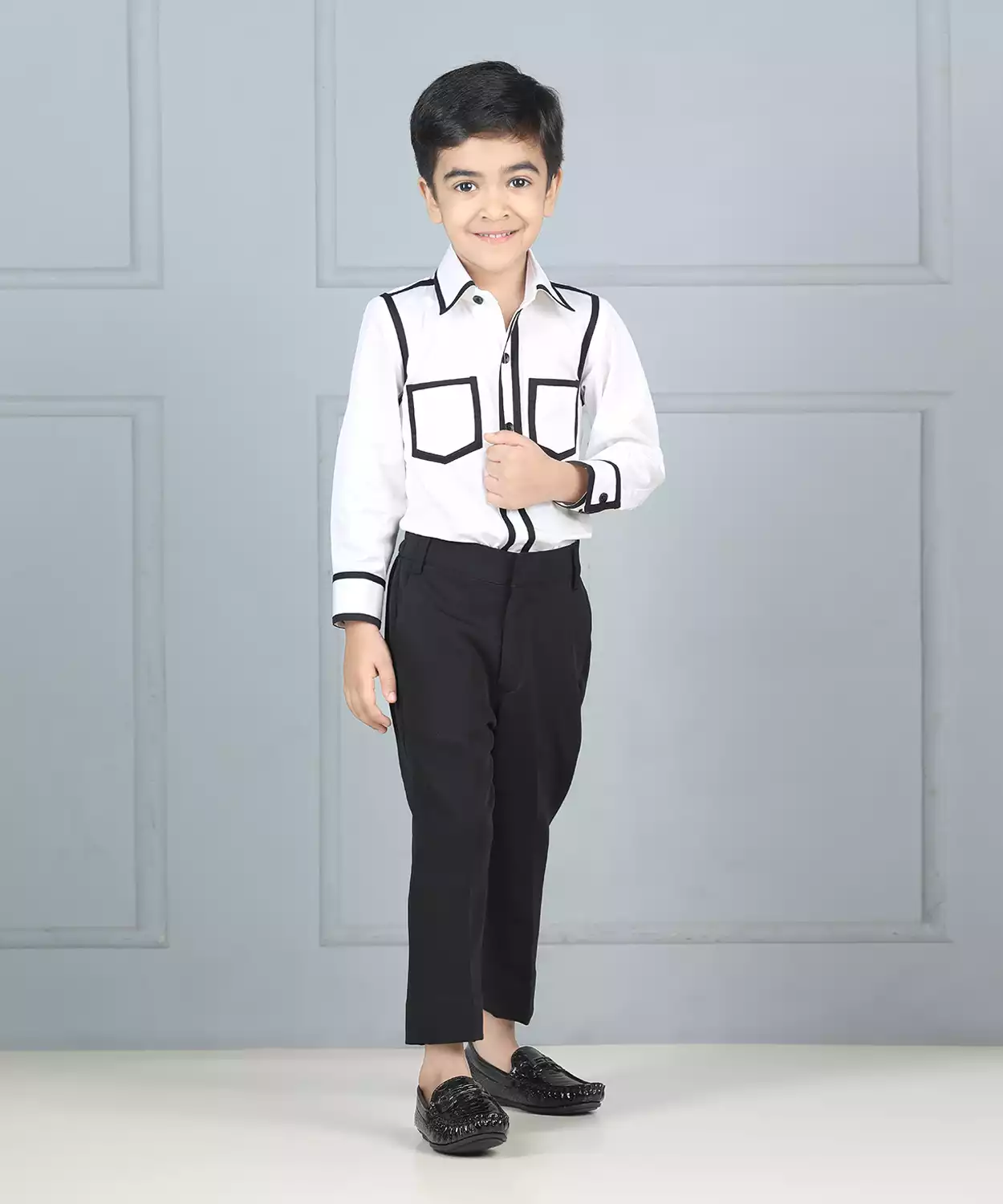 White Shirt With Black Taping Pant