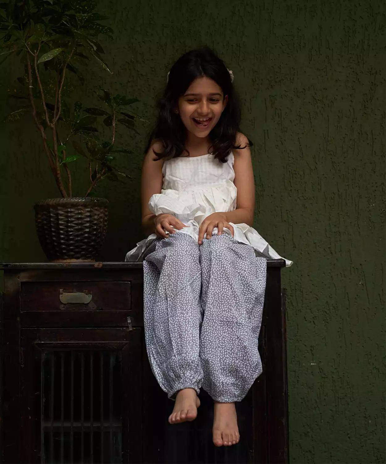 Stargazer Pants In Grey Hand Block Print Cotton