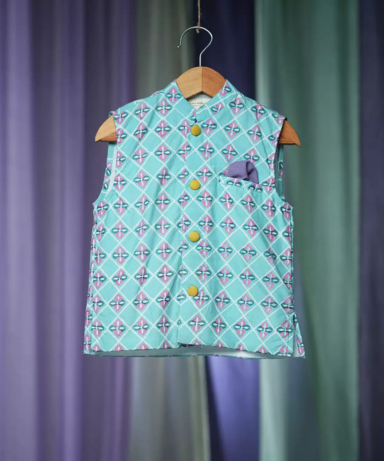 Mosaic Magic Boys Ethnic Wear Bandi In Hand Block Print Cotton