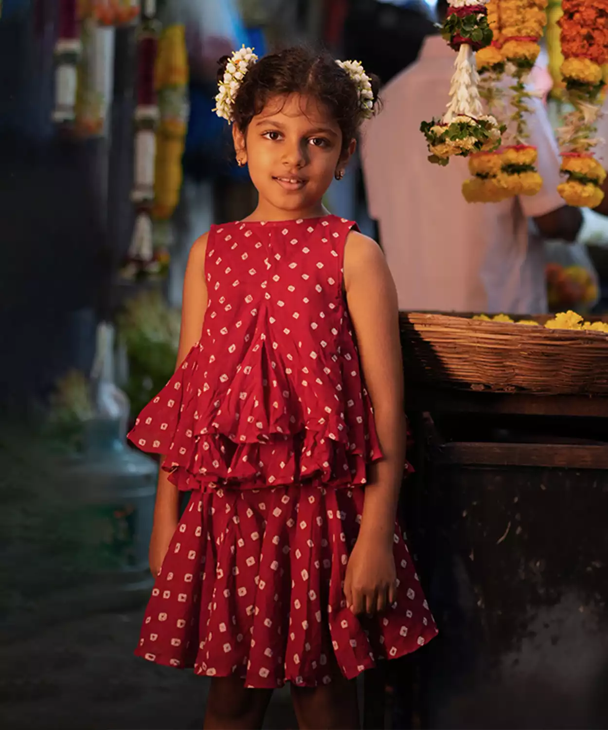 Gulal Cotton Red Bandhani Flowy Top and Skirt