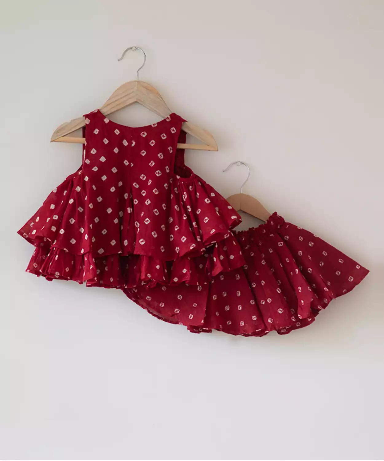 Gulal Cotton Red Bandhani Flowy Top and Skirt