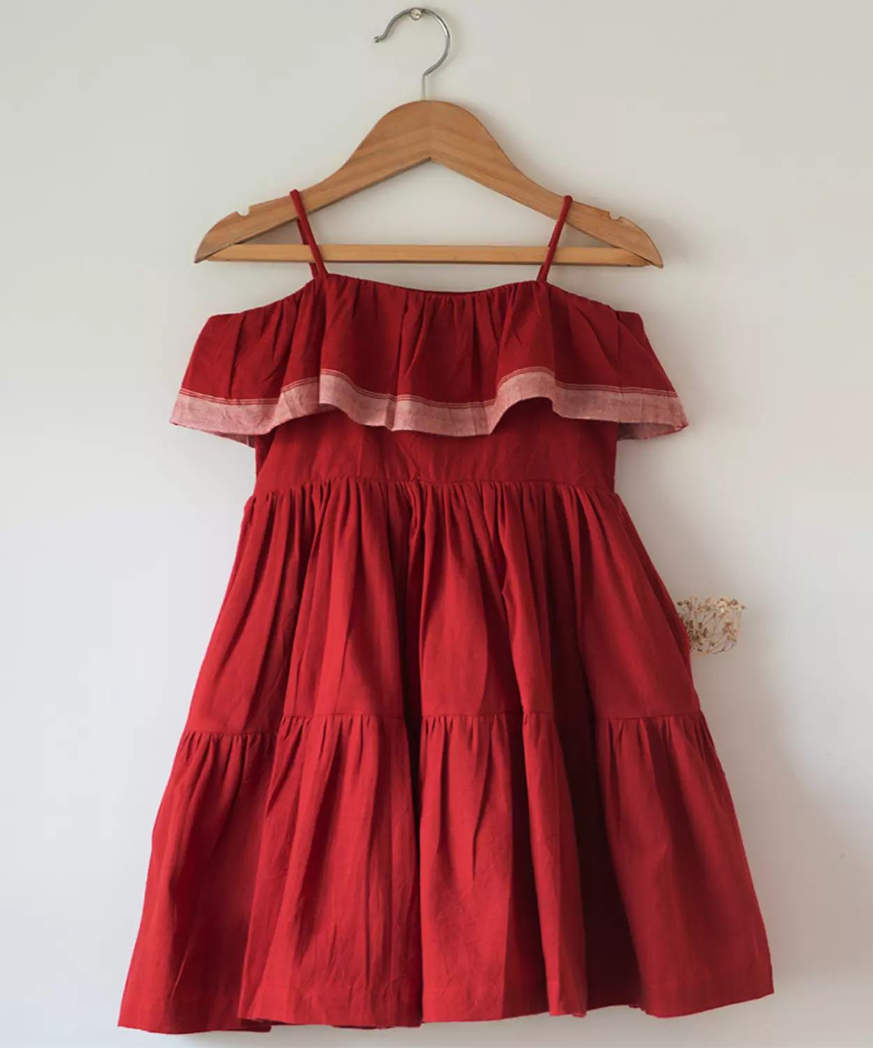 Fools Paradise Tiered Maxi Dress In Red Handwoven Cotton