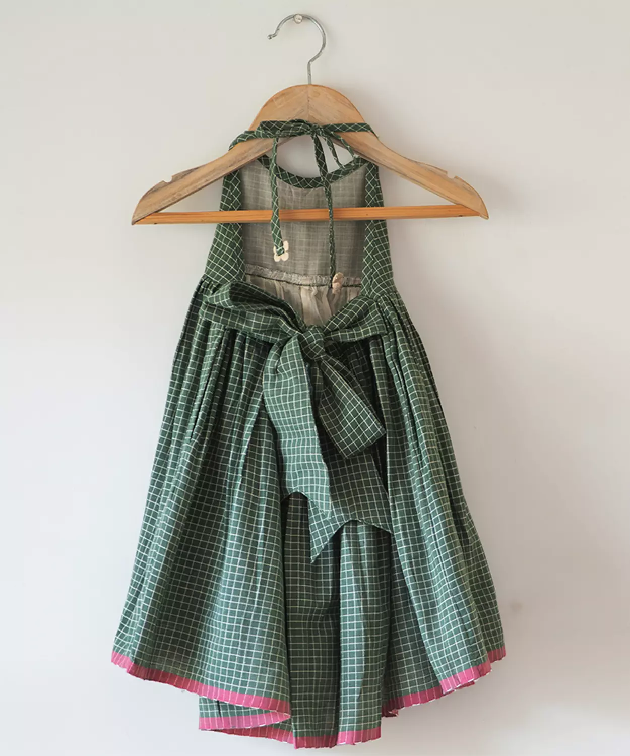 Bloom Handmade Green Checkered Halter Neck Girls Dress