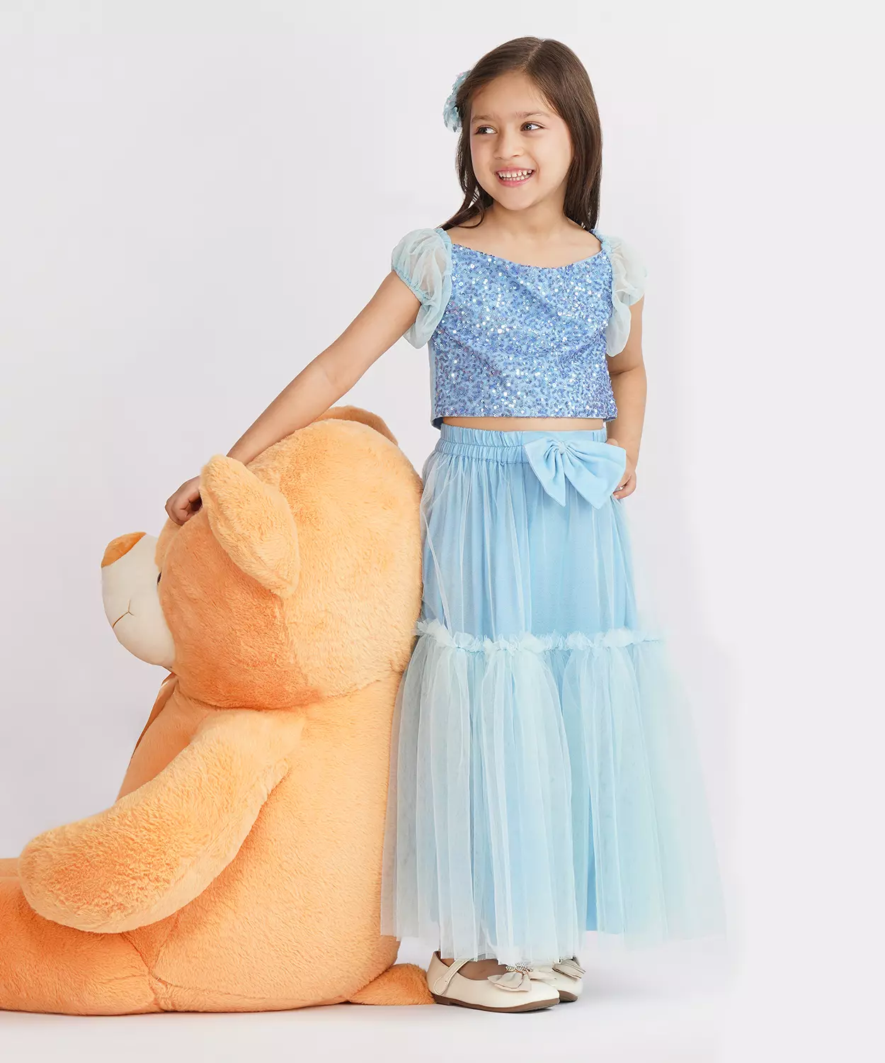 Powder Blue Net Embellished Lehenga Set