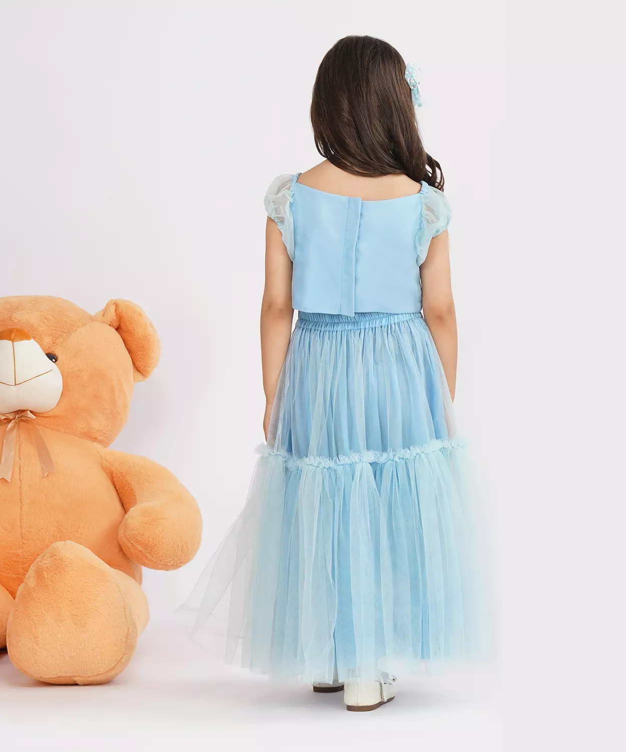 Powder Blue Net Embellished Lehenga Set