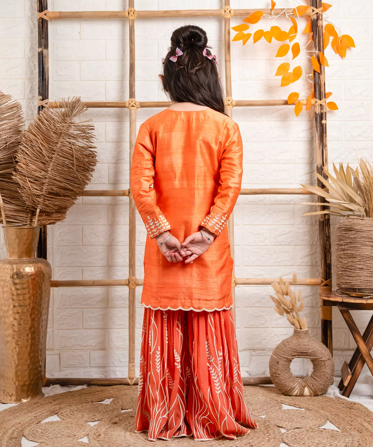 Orange Raw Silk Gharara Set