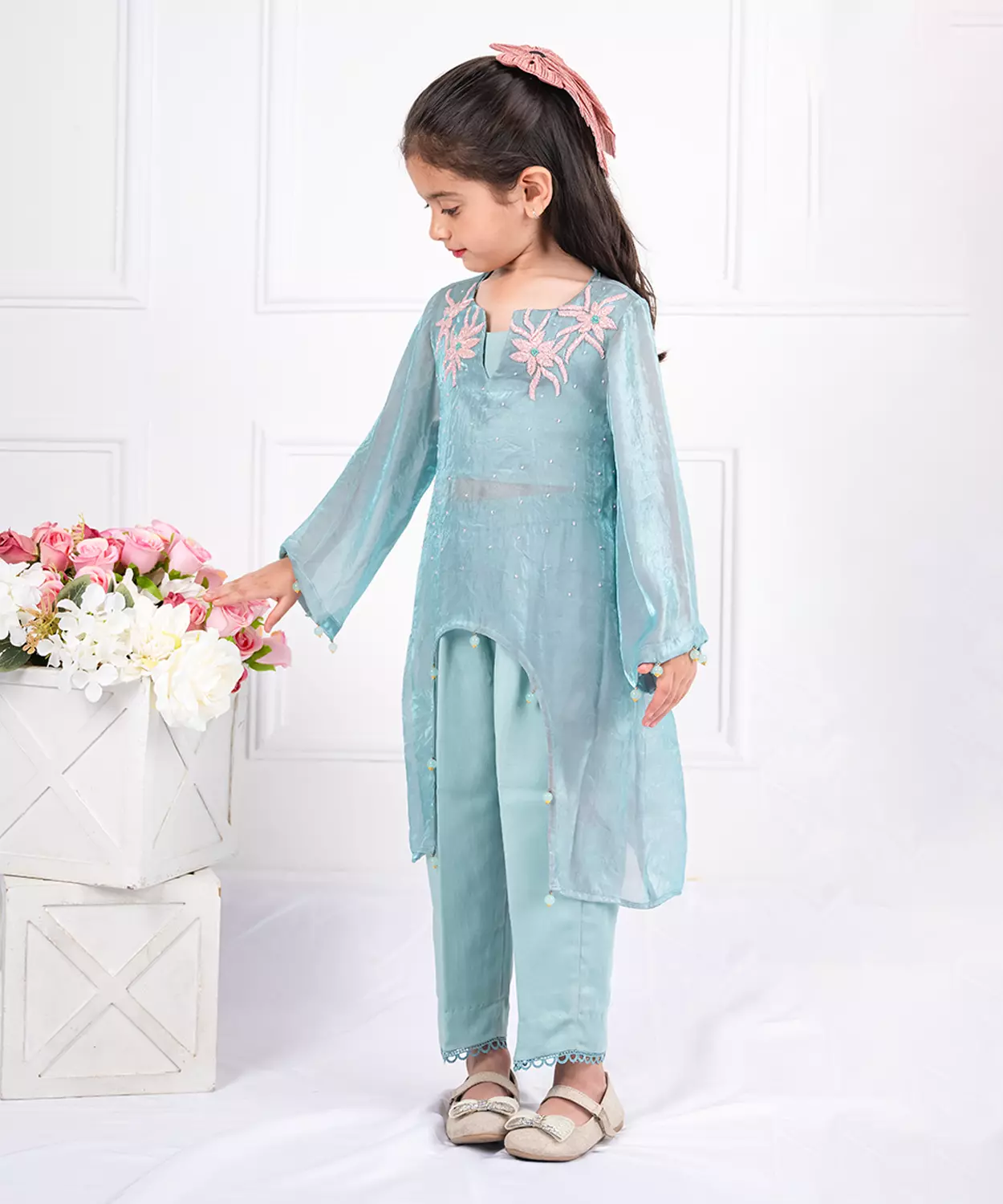 Seafoam Green Hand Embellished Pheran Kurta Set