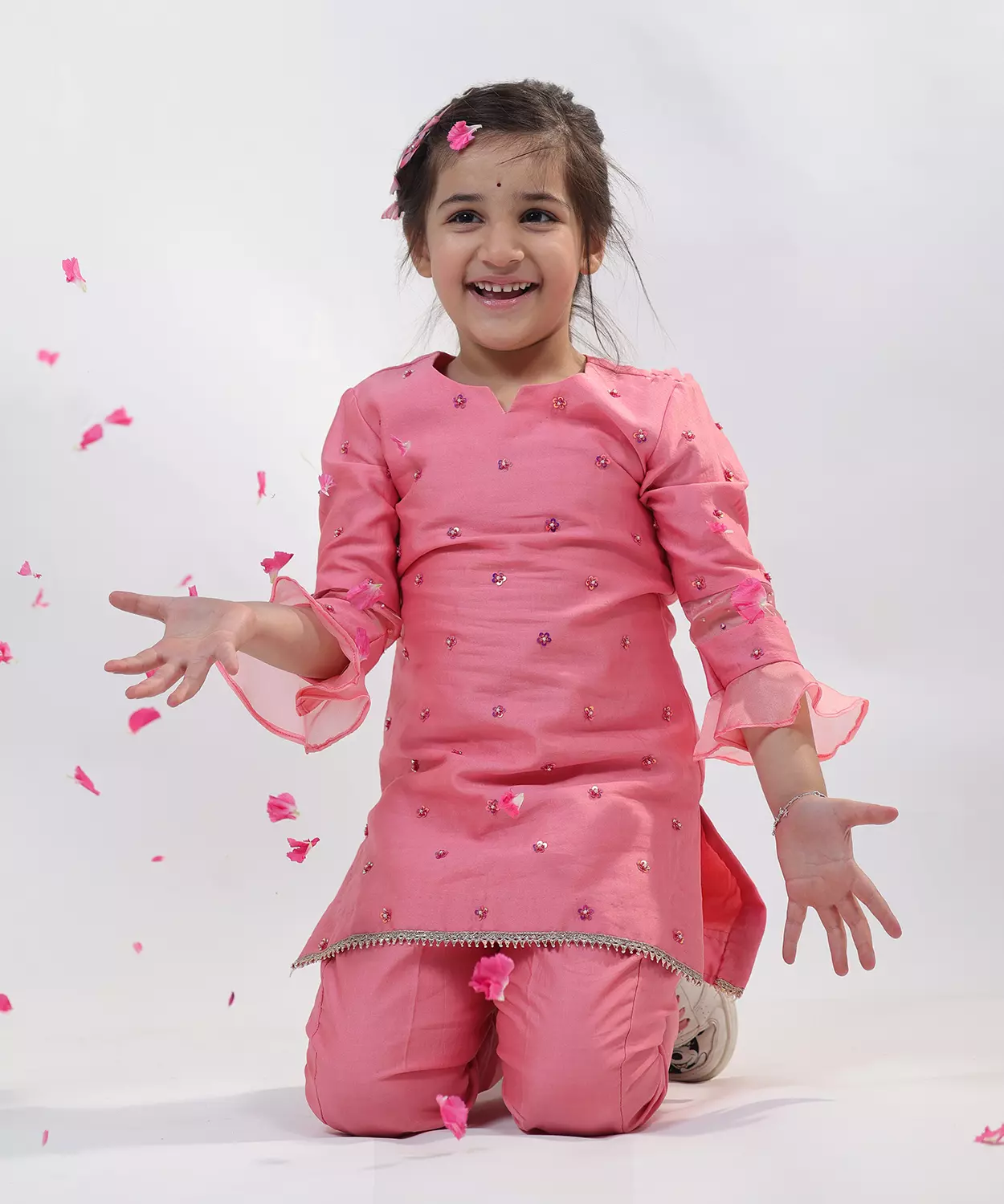 Pink Chanderi Embellished Kurta Set