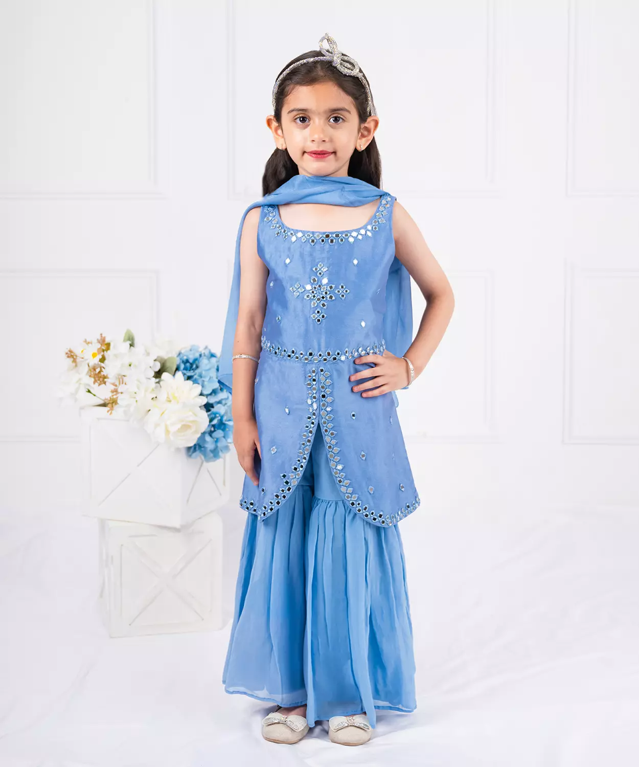 Alaskan Blue Mirror Embellished Gharara Set