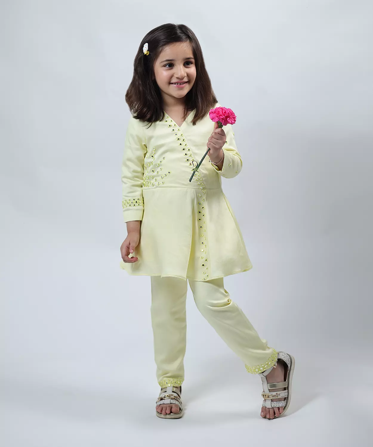 Lemon Yellow Mirror Embellished Kurta Set