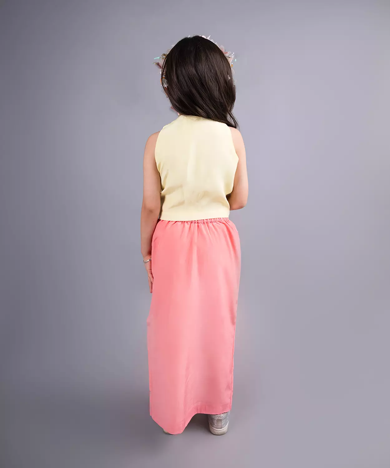 Pink & Yellow Embellished Skirt Set