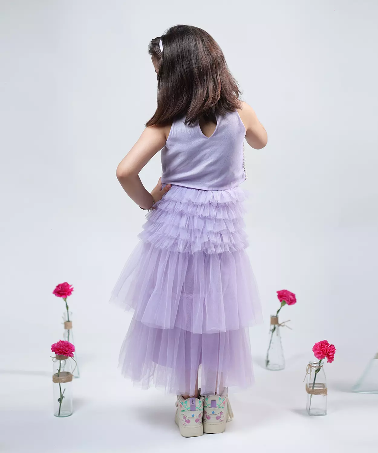 Lilac Net Embellished Lehenga Set