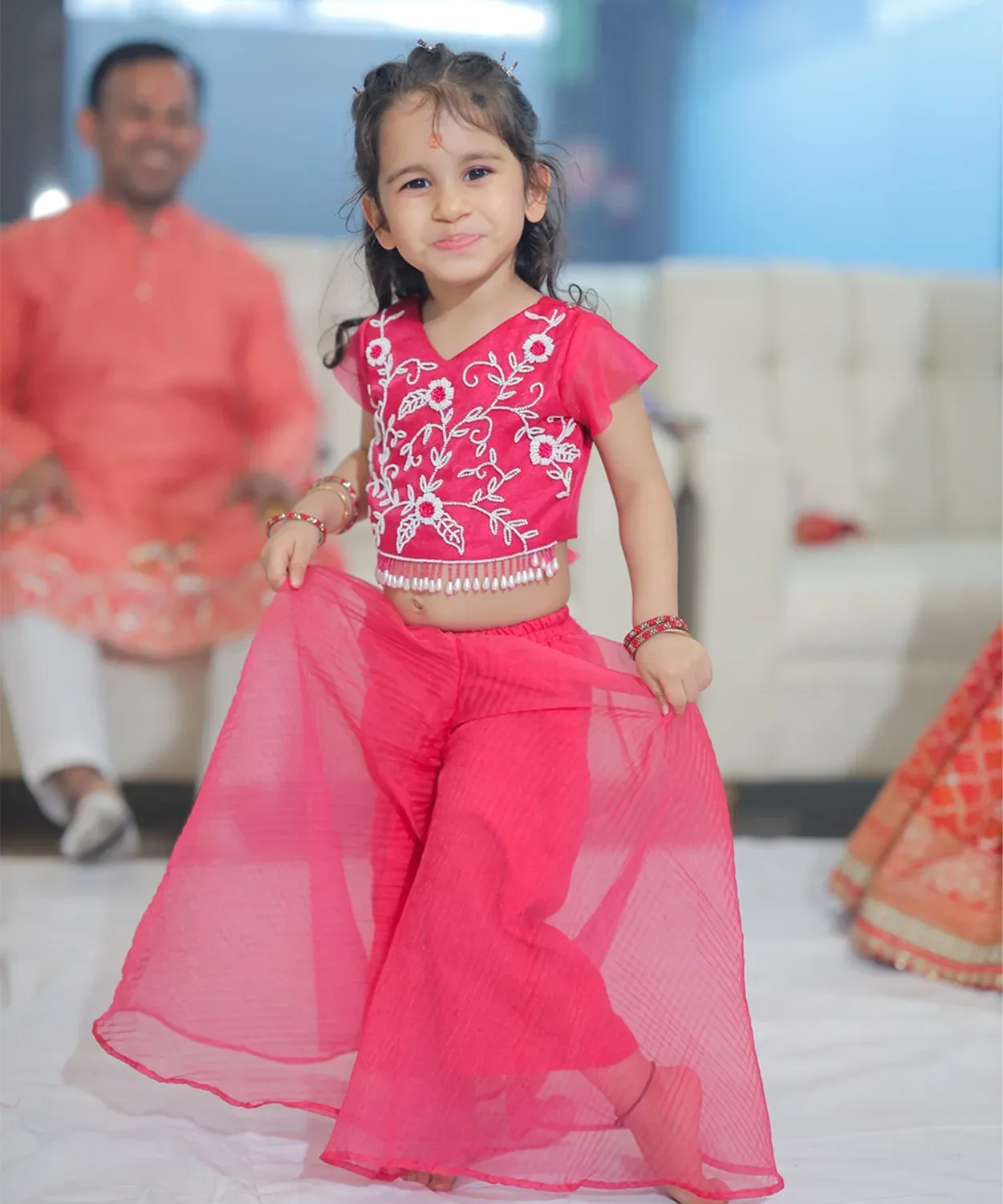 Pearl Embroided Top Sharara Set With Dupatta