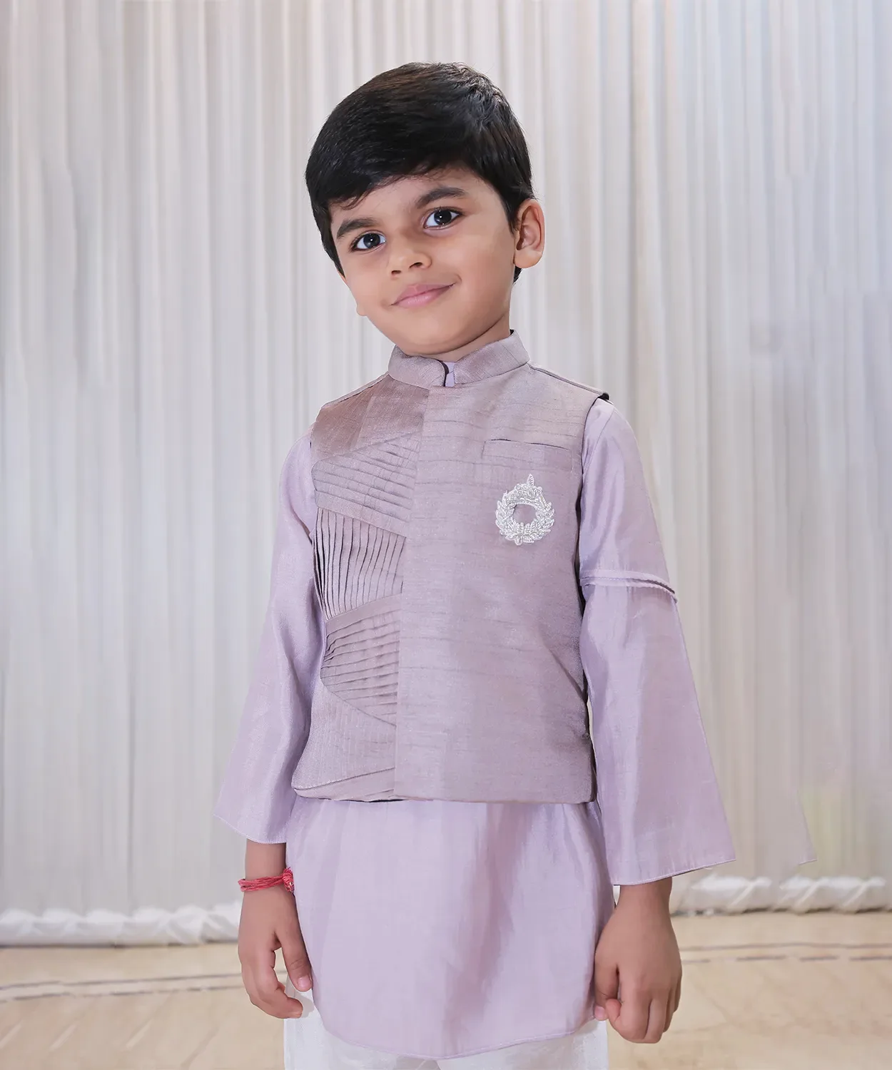 Pleated Nehru Jacket With Kurta Pajama Set