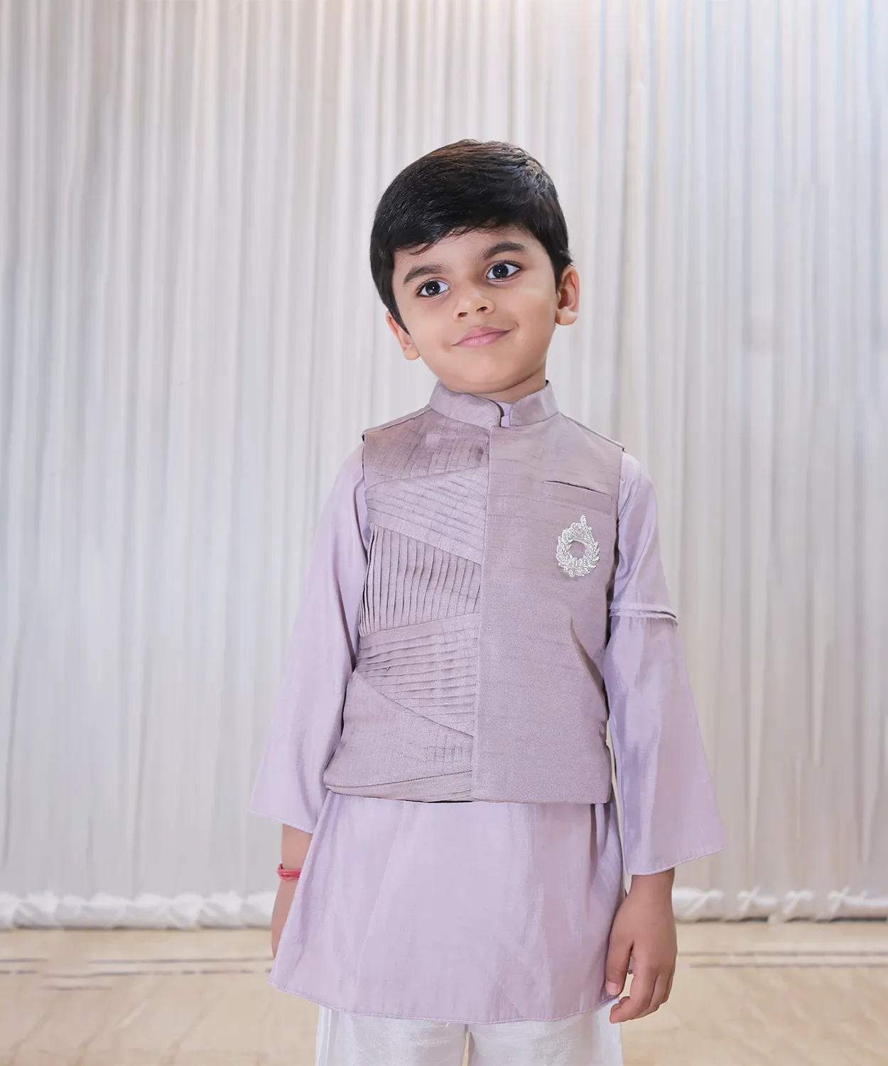 Pleated Nehru Jacket With Kurta Pajama Set