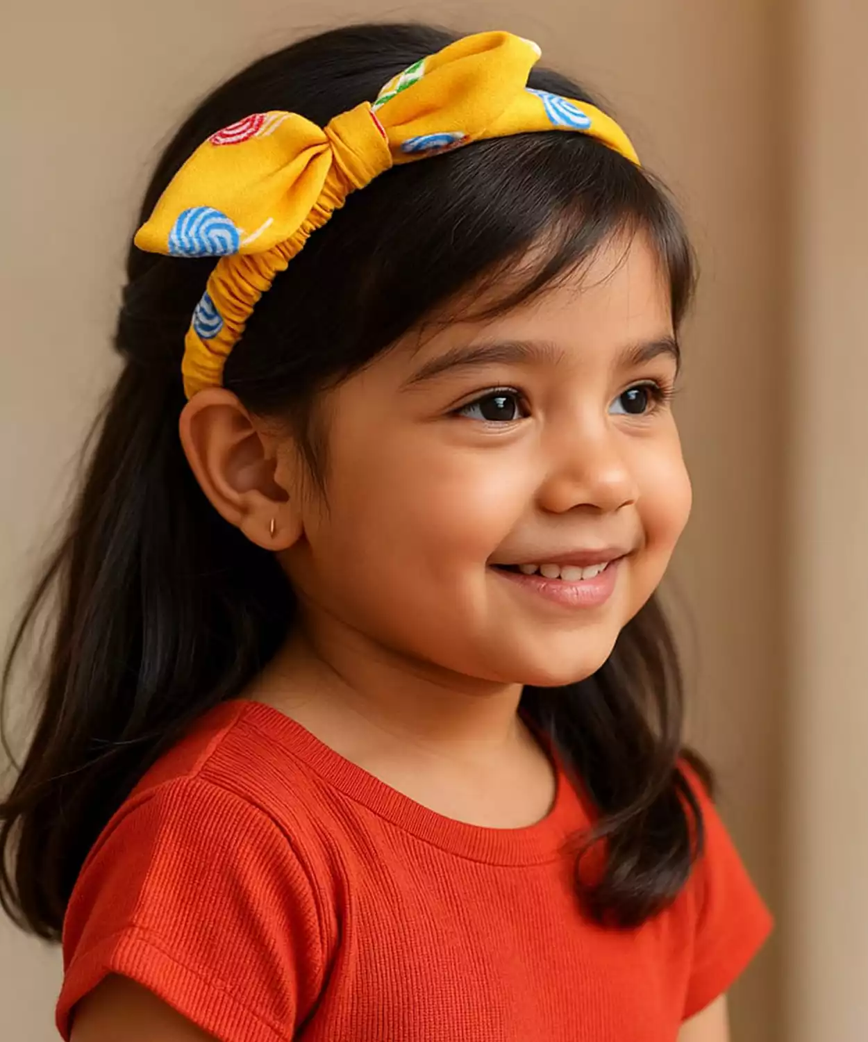 Fabric Headband with Lollipop Print & Knot Tie -Candy Theme- Yellow