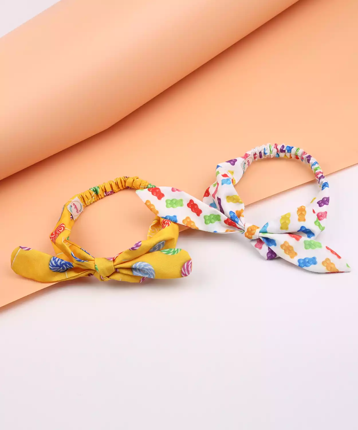 Headband with Candy Print & Bunny Knot for Festive - Multicolor, White, Yellow