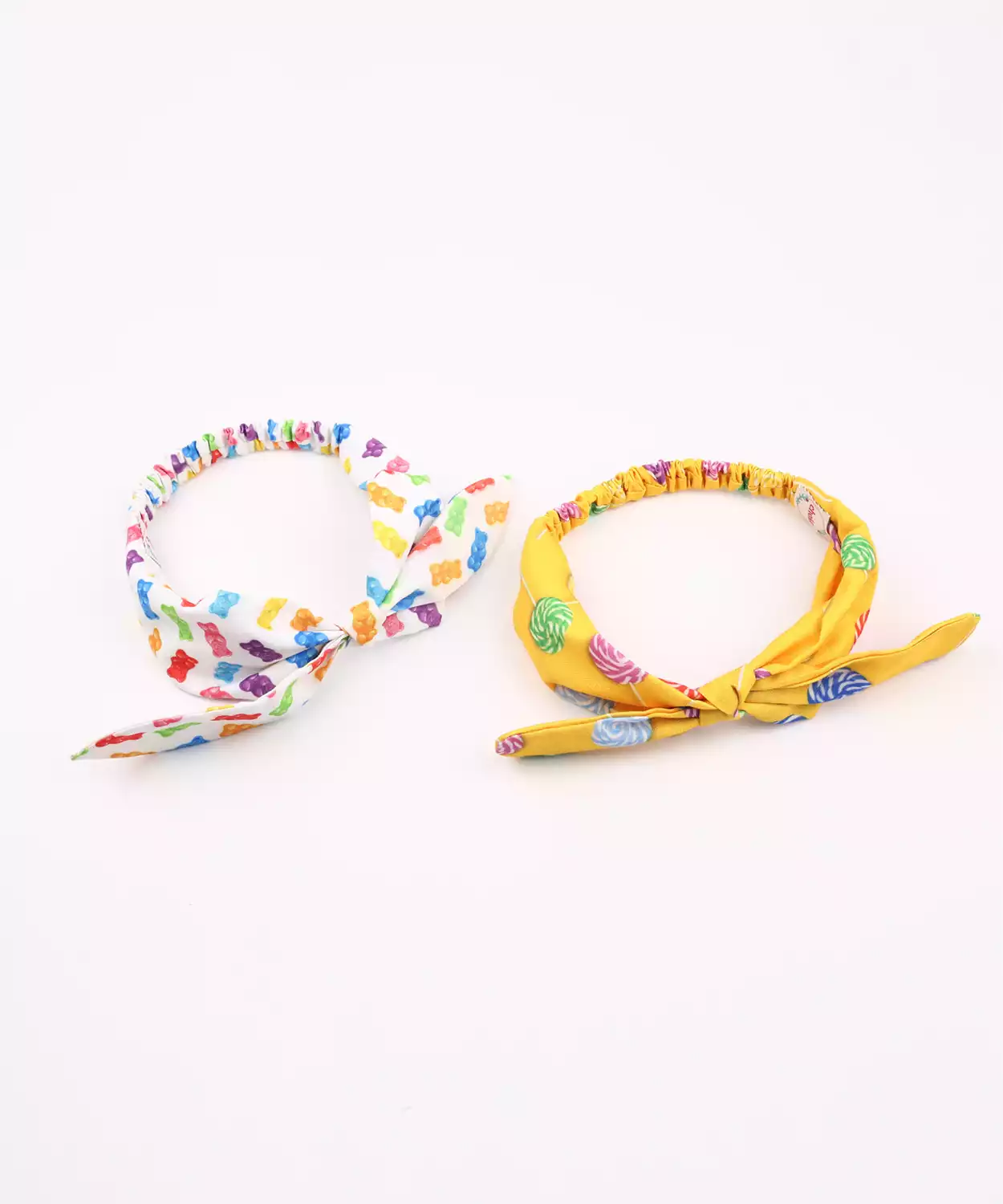Headband with Candy Print & Bunny Knot for Festive - Multicolor, White, Yellow