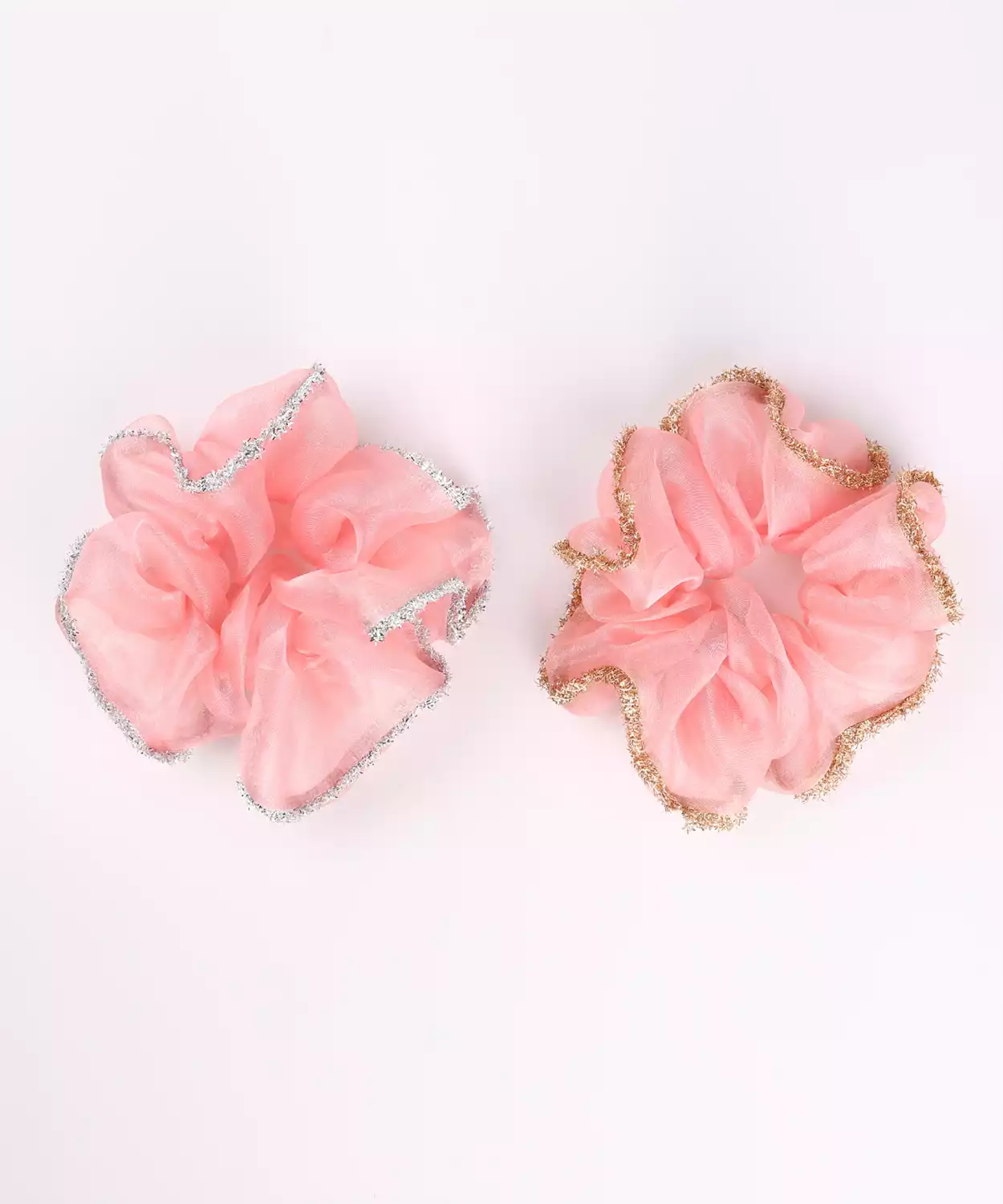 2-Pack Organza Scrunchies with Silver & Golden Shimmer Trim- Peach