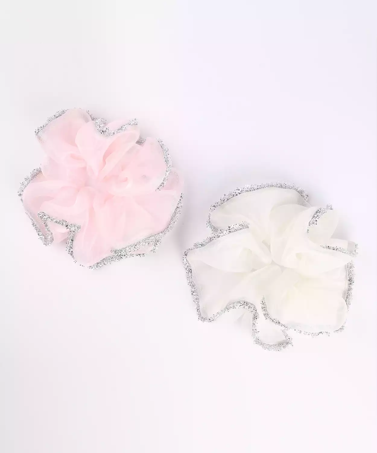 2-Pack Organza Scrunchies with Silver Shimmer Trim & Women - Peach, Off White