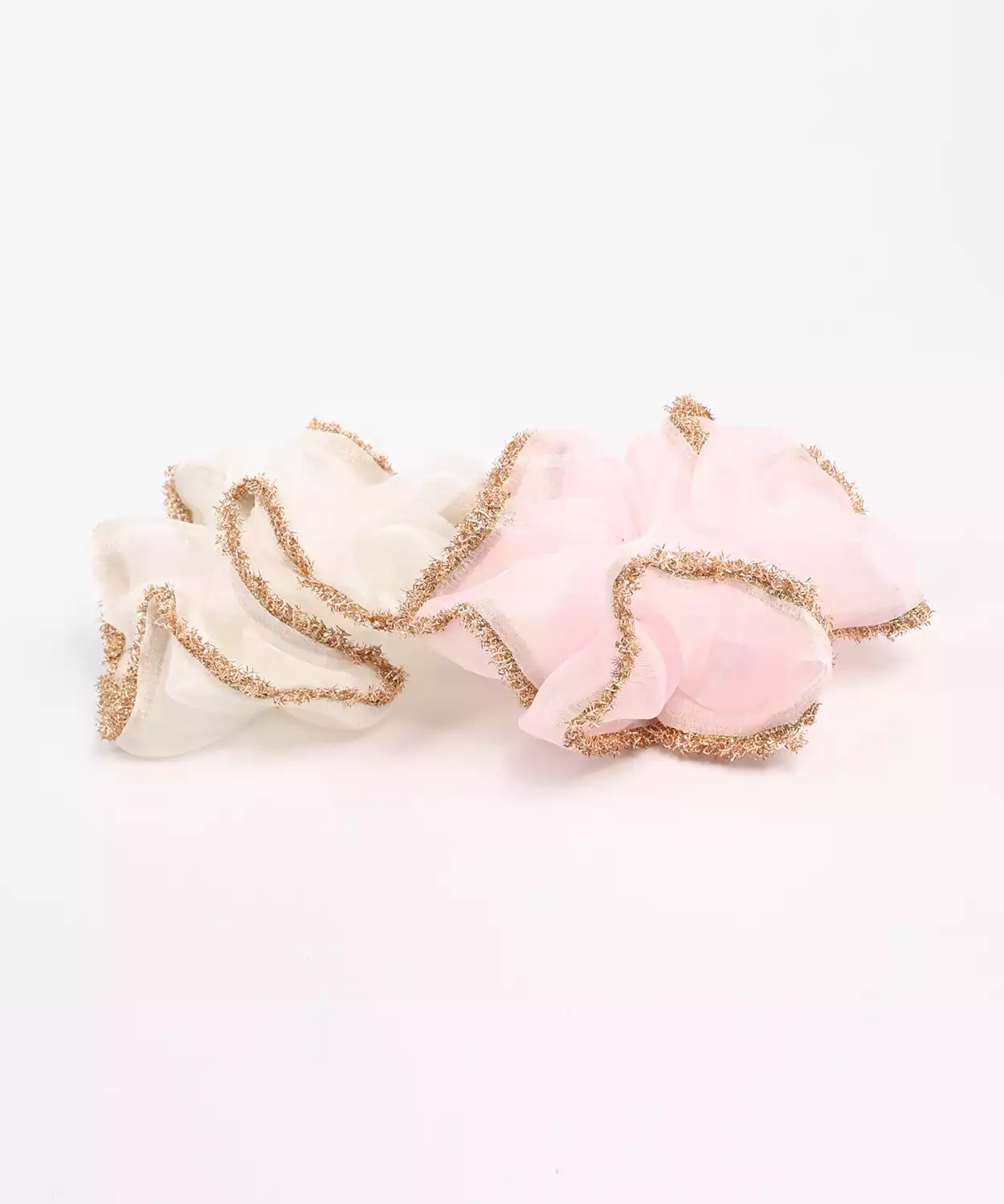 2-Pack Organza Scrunchies with Golden Shimmer Trim & Women -Off White, Peach