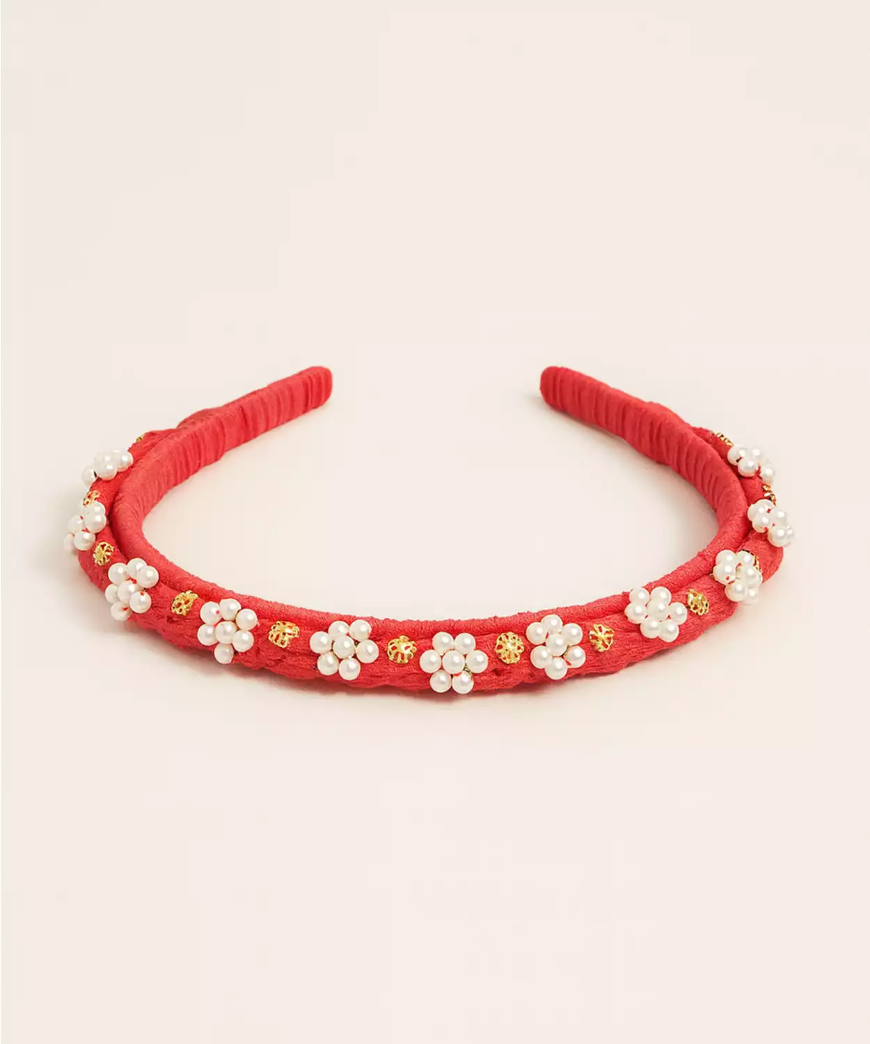 Floral Embellishments and Golden Accents Hairband for Festive - Red, White, Golden