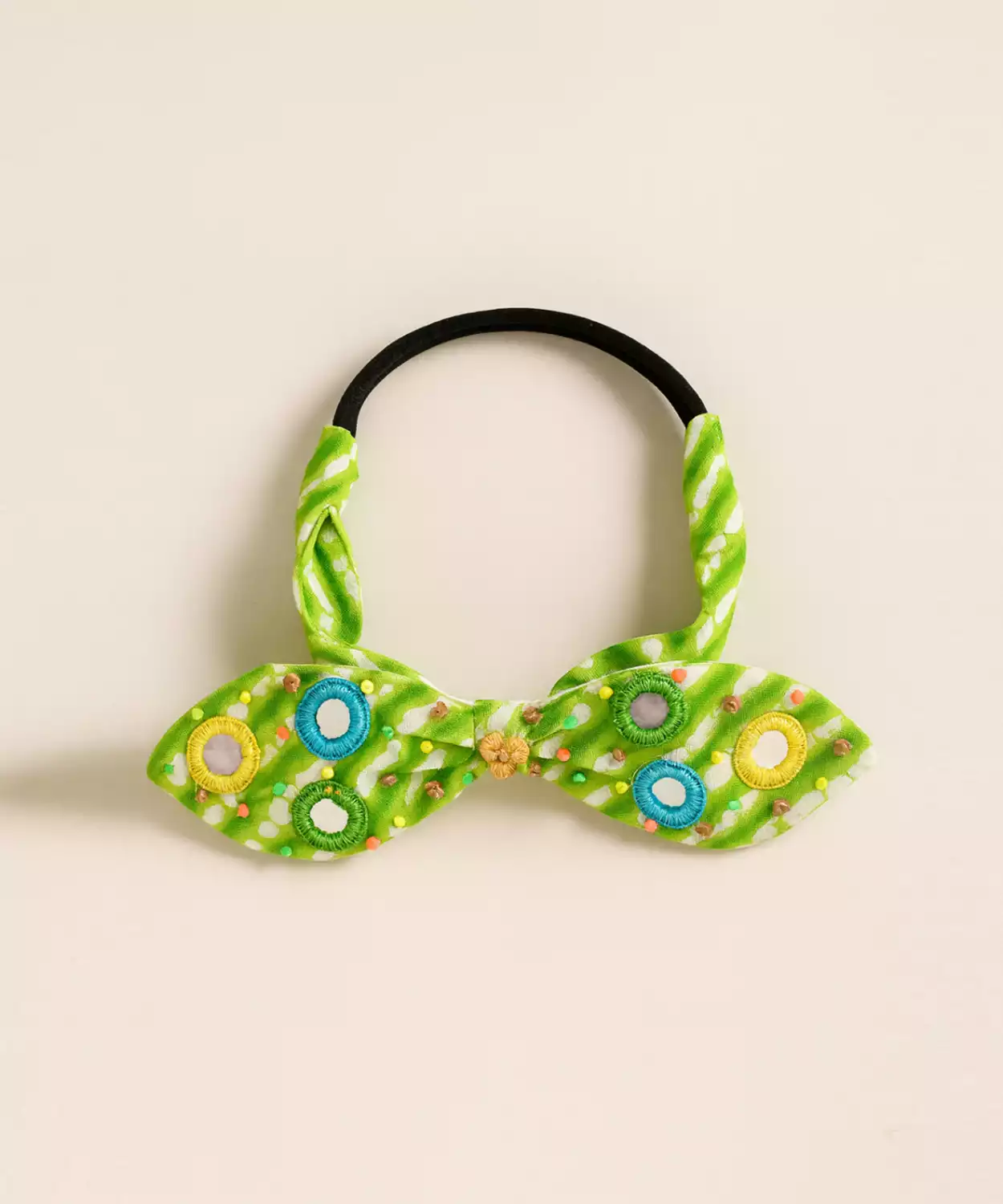 Bow Hairband with Circular Embellishments, Festive & Fun Style - Green, Blue, Yellow