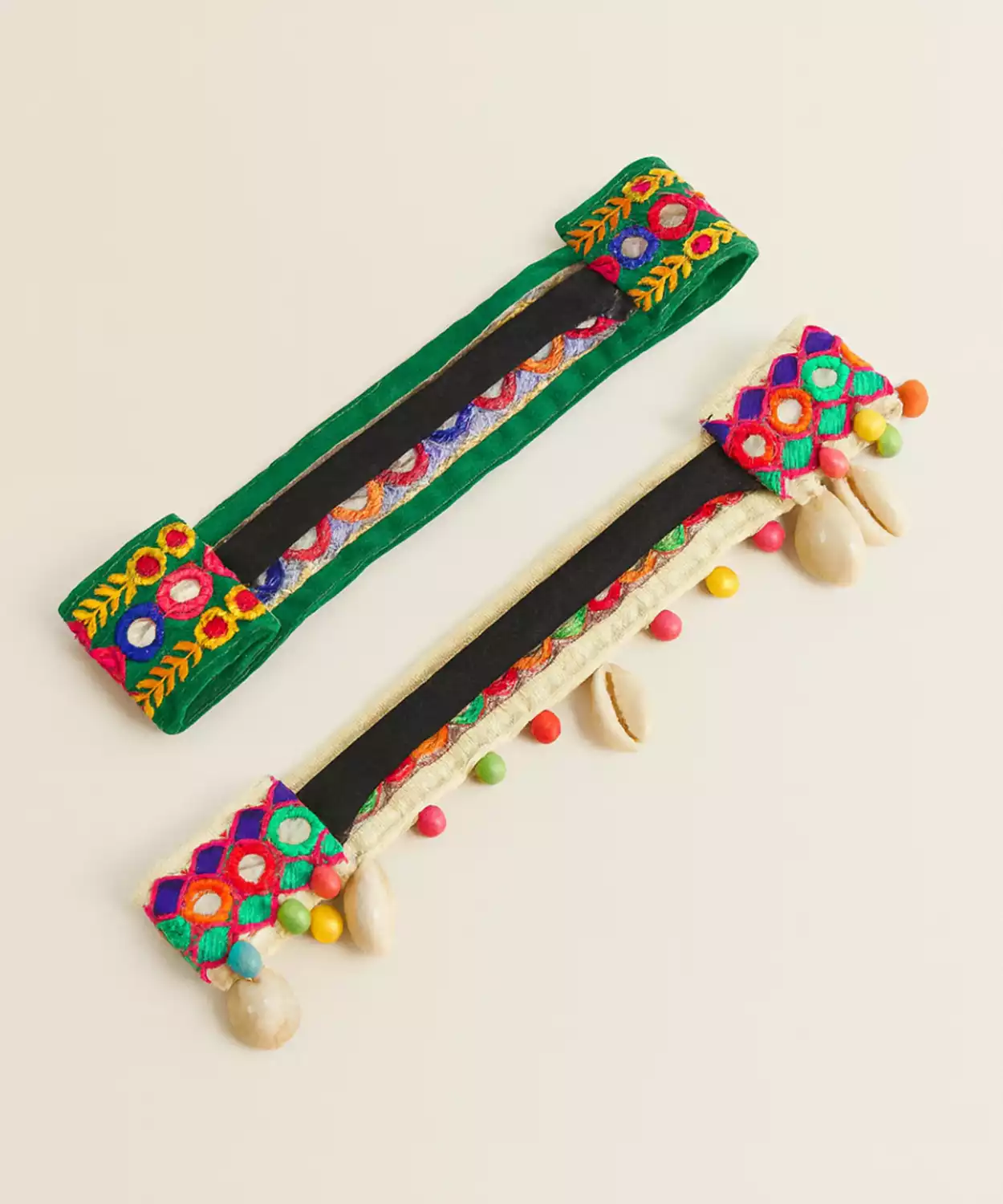 Embroidered Ethnic Hairband Set of 2- with Mirror Work, Beads and Shells