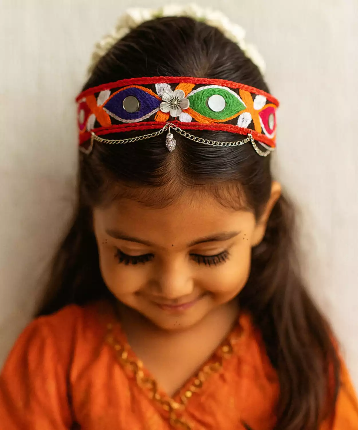 Ethnic Hairband with Mirror Work, Silver Charm & Colorful Threads