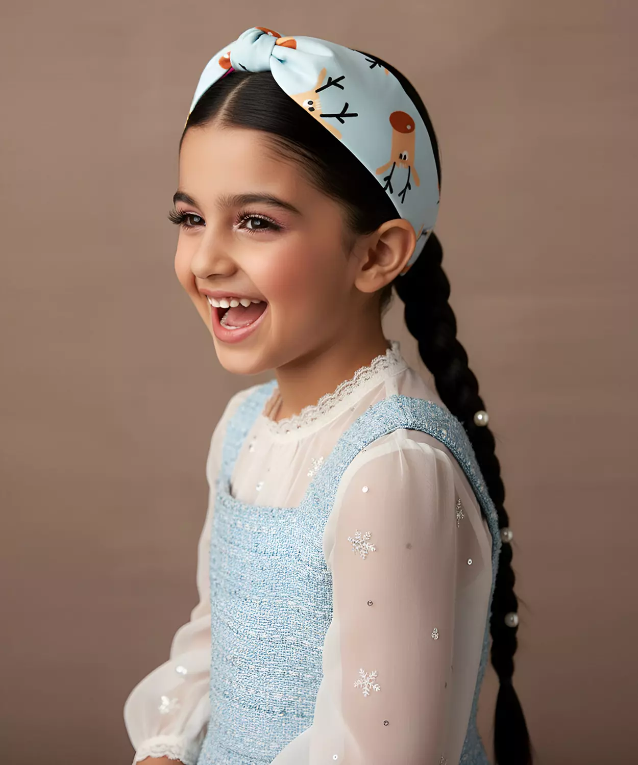 Christmas Reindeer Hairband For Girls –  Light Blue