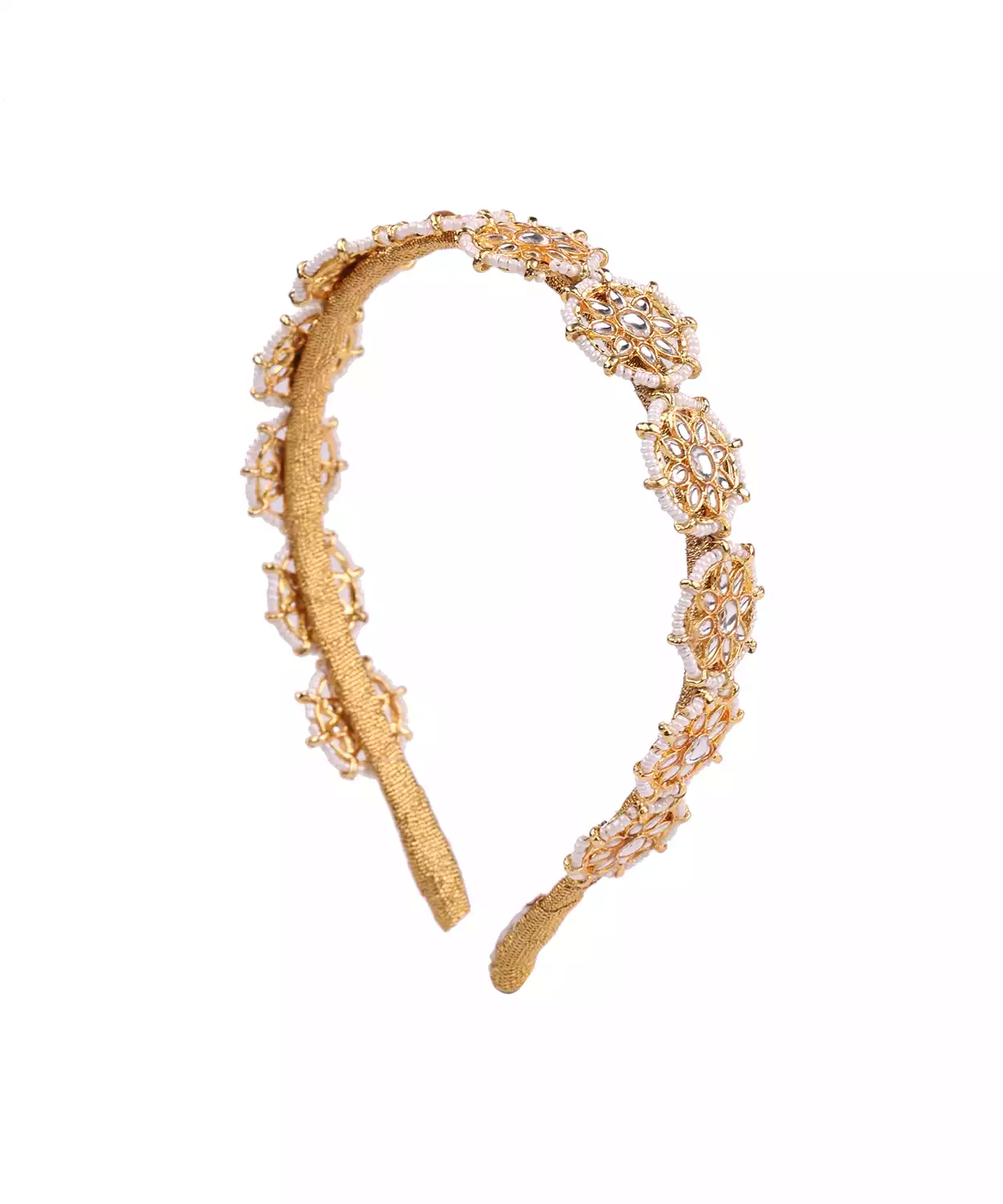 Traditional Golden Embellished Hairband- with Crystal Detailing
