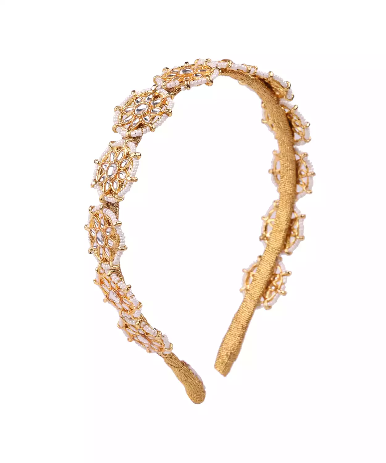 Traditional Golden Embellished Hairband- with Crystal Detailing
