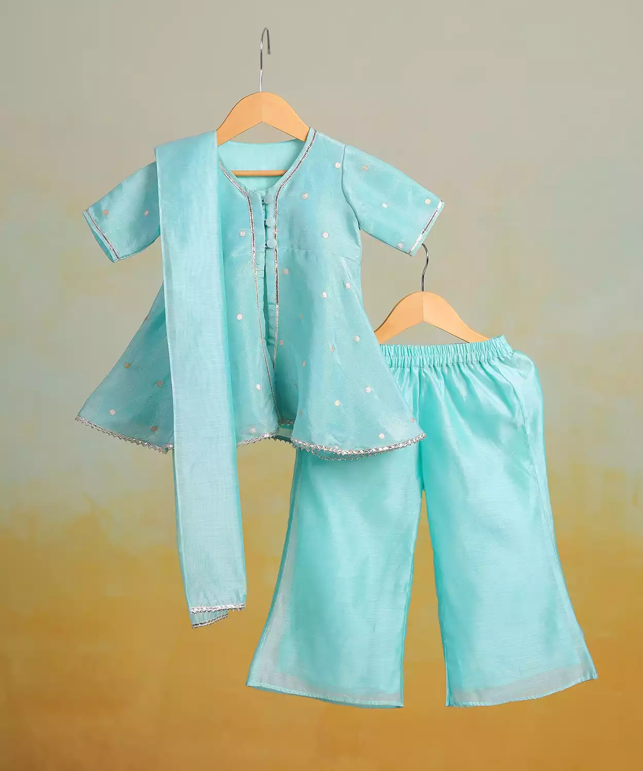 Blue Polka Sharara Set