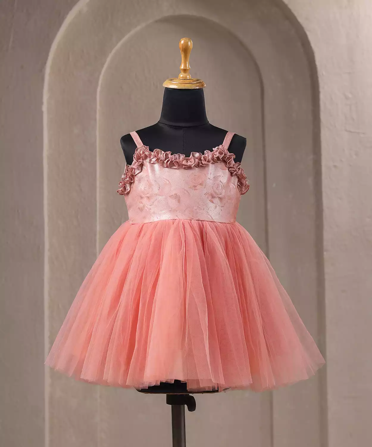 Victorian Rust Frill Neck Dress