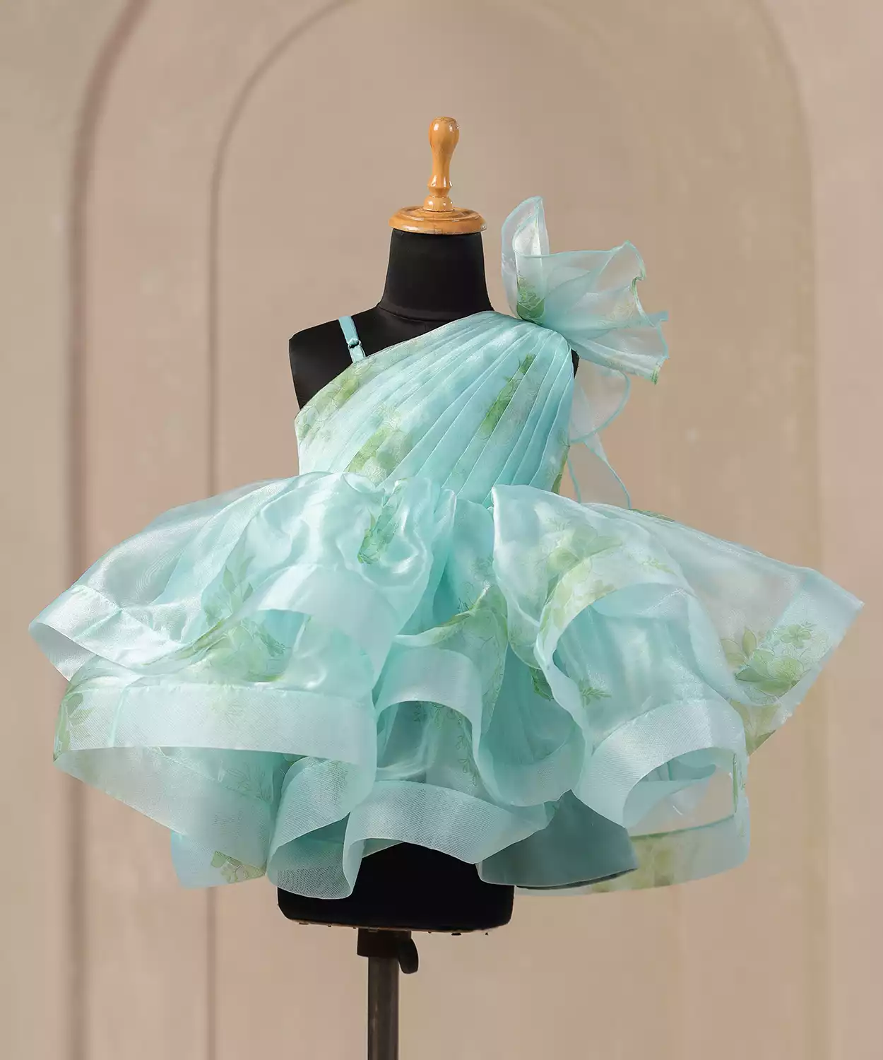 Sea Blue Printed One Shoulder Dress