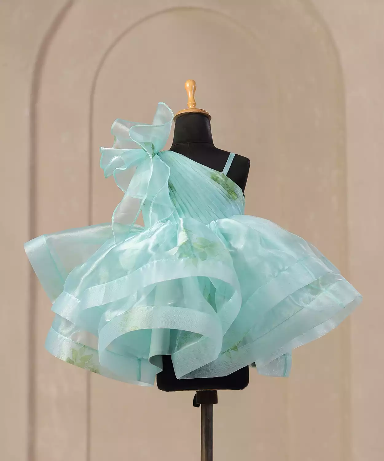 Sea Blue Printed One Shoulder Dress