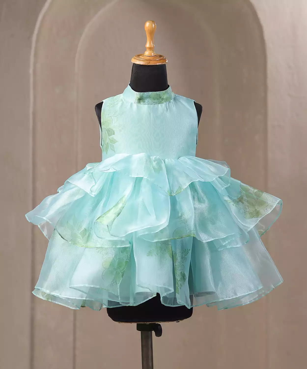 Sea Blue Printed Layered Dress