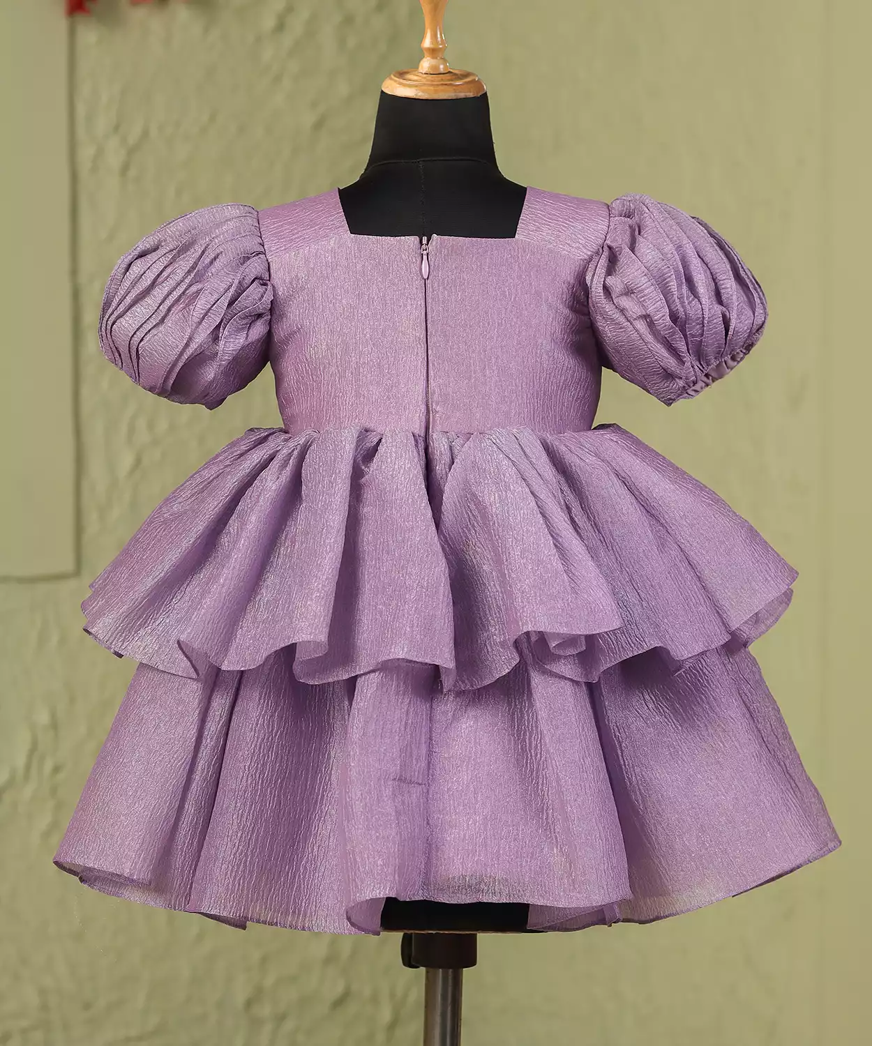 Purple Frilly Puff Sleeves Dress