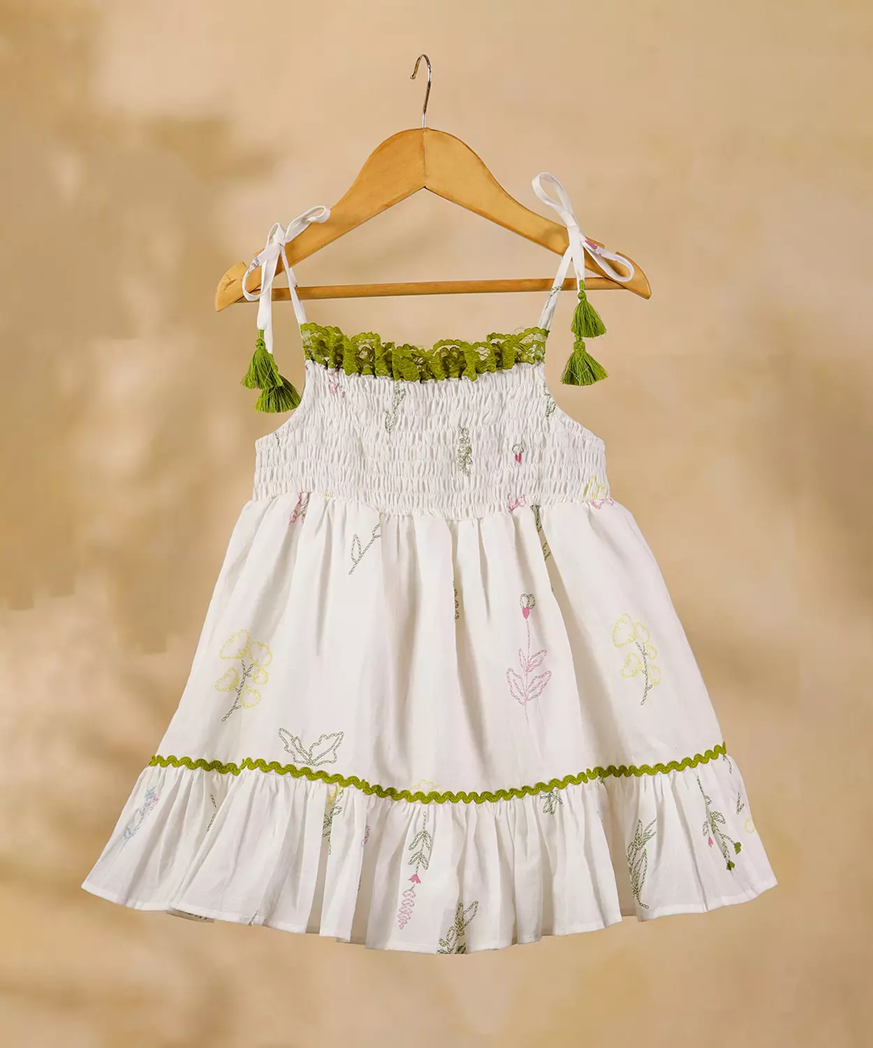 Tie Shoulder Smocked Floral Dress