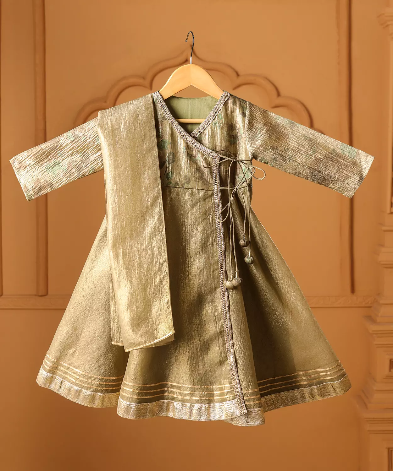 Zeenat Gold Wrap Angrakha Dress Set