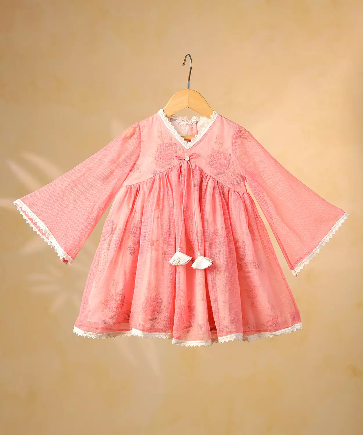 Peach Lacy Floral Kota Doriya Dress