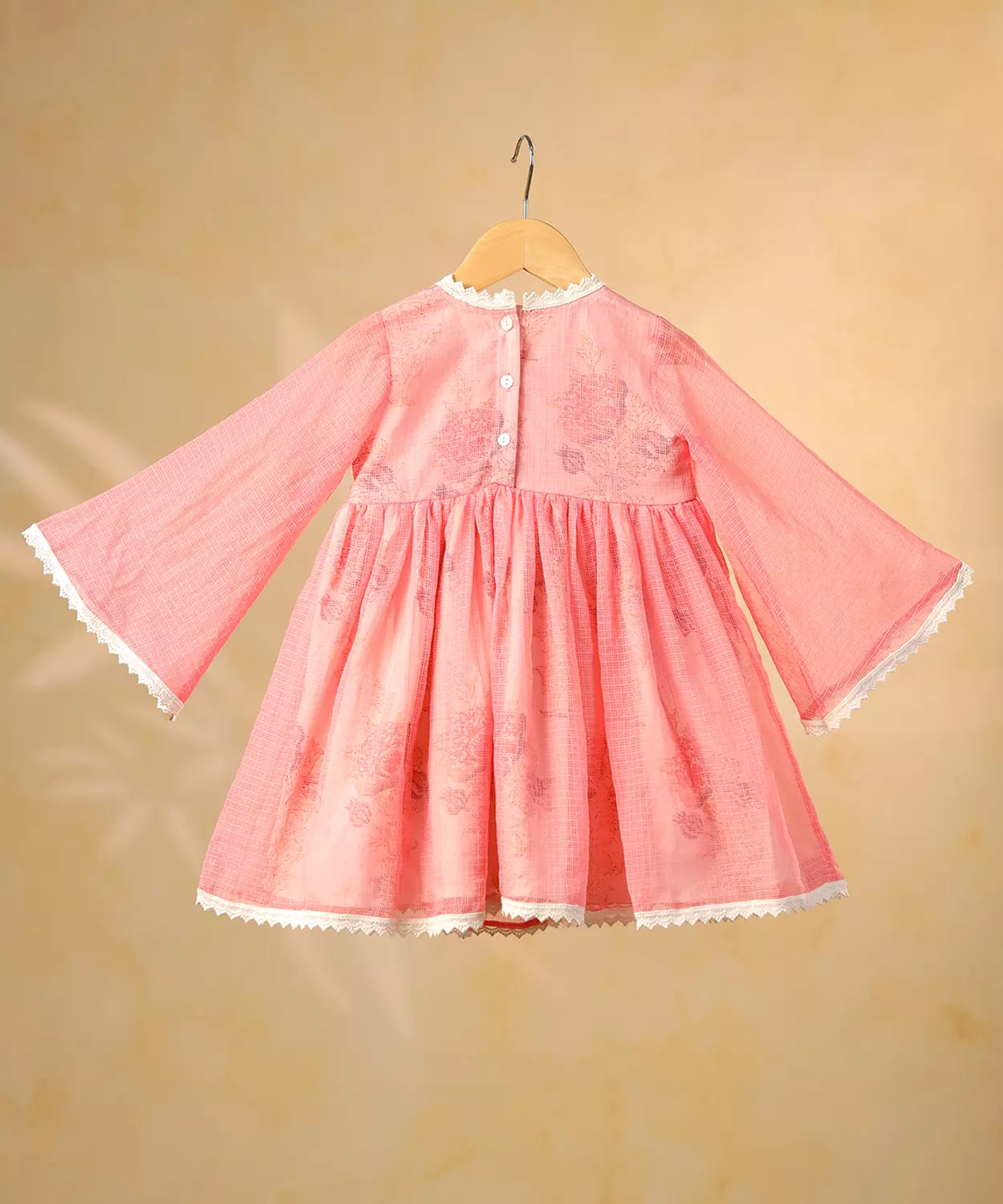 Peach Lacy Floral Kota Doriya Dress