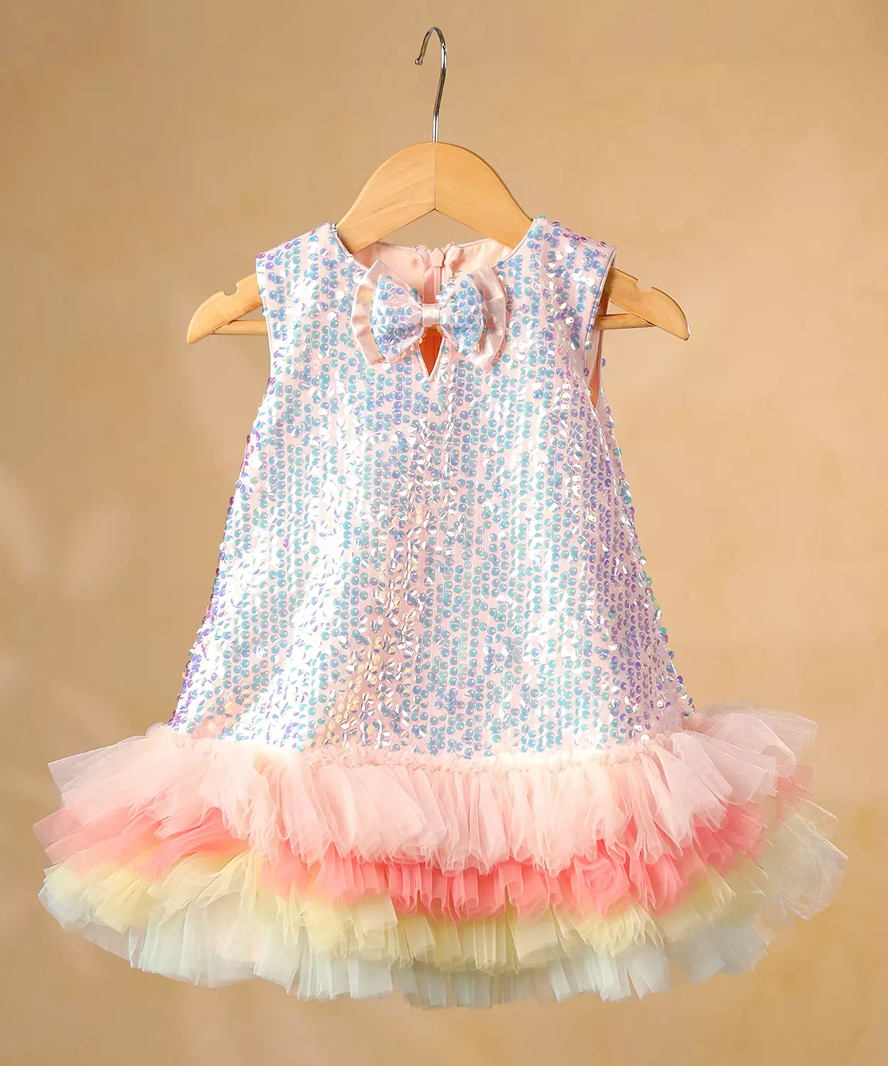 Pink Sequins Multicolour Layer Dress