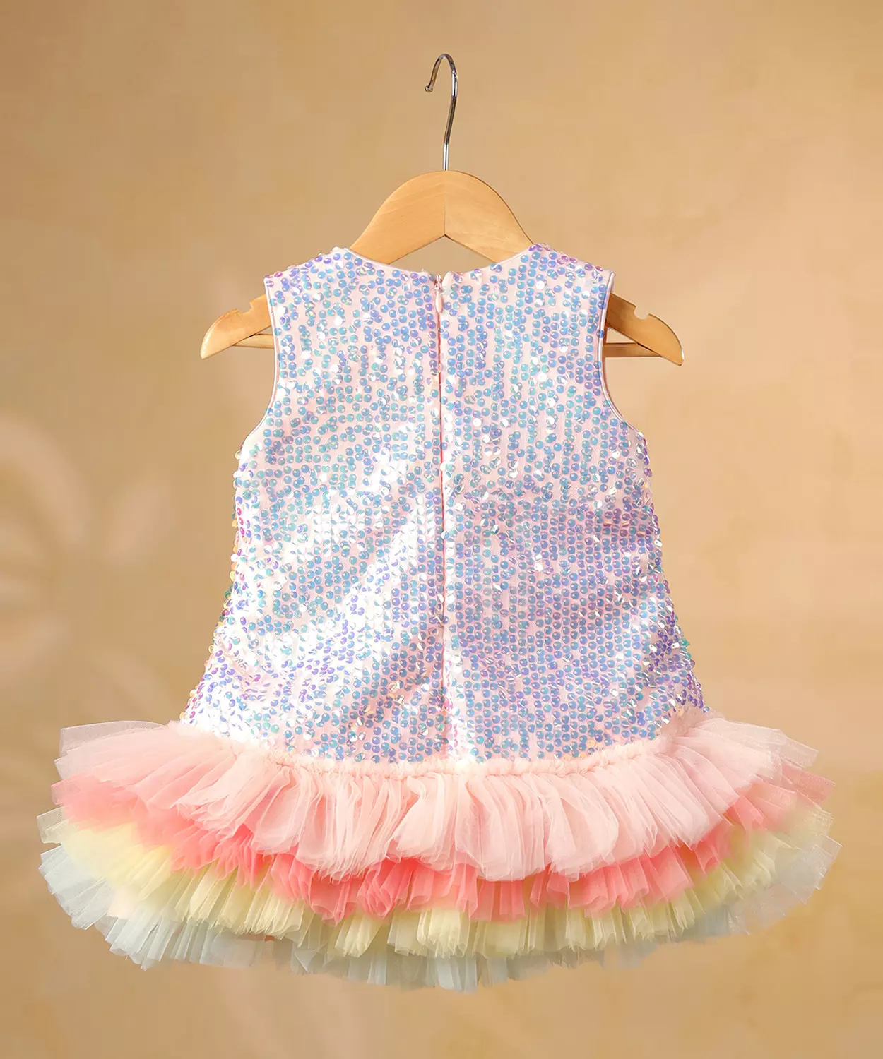 Pink Sequins Multicolour Layer Dress