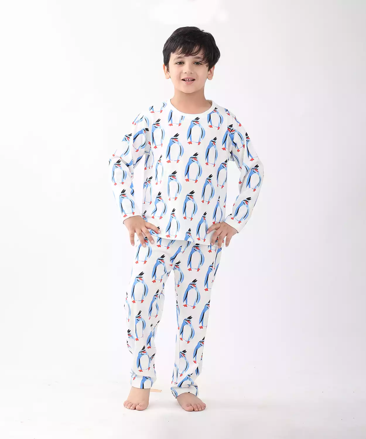Penguin Long Sleeve Pyjama Set -White