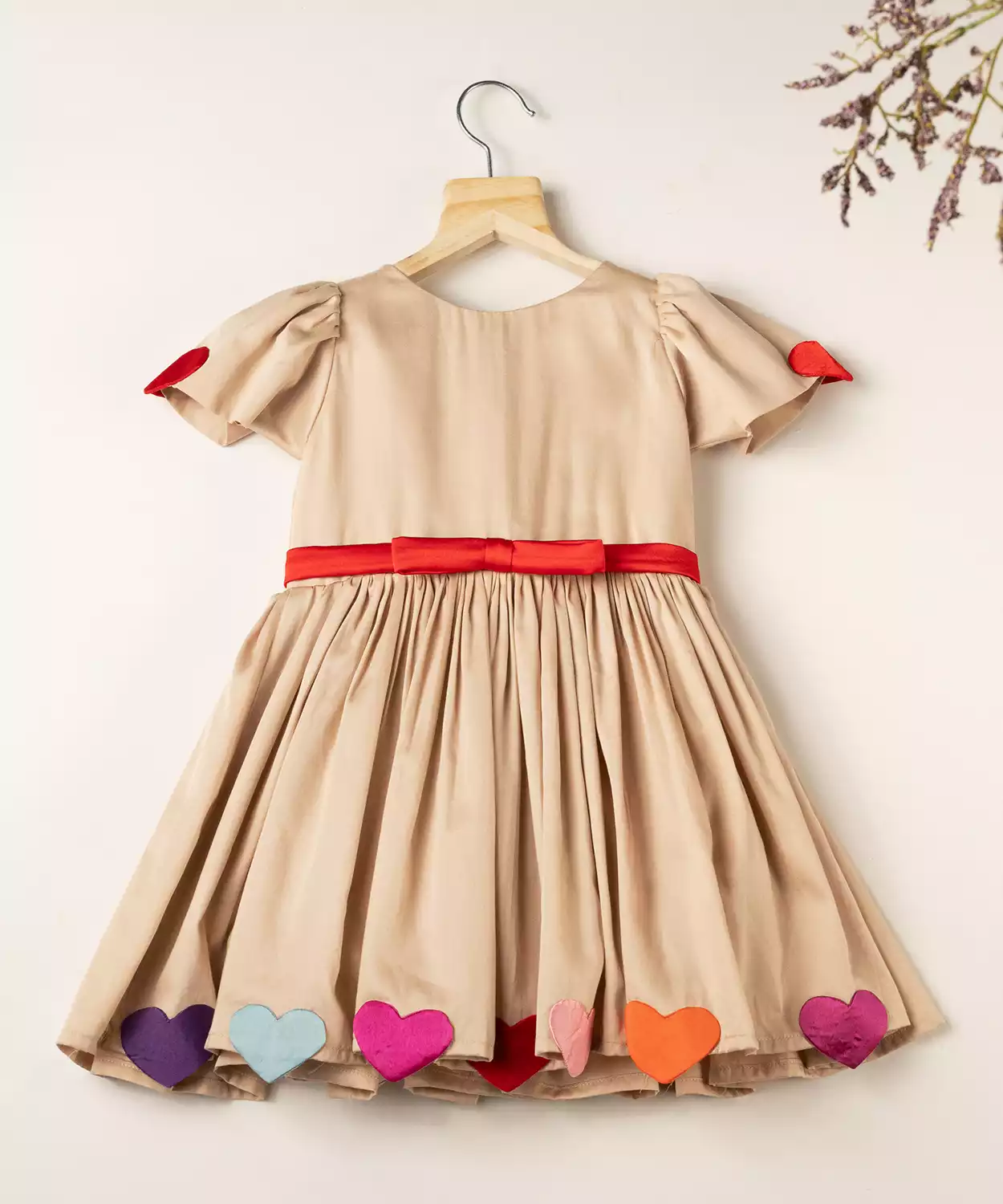 Nude Colour Dress With Colourful Heart Detaling